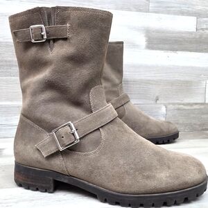 Tahari Daria Taupe Suede Moto Boots Womens Size 8½